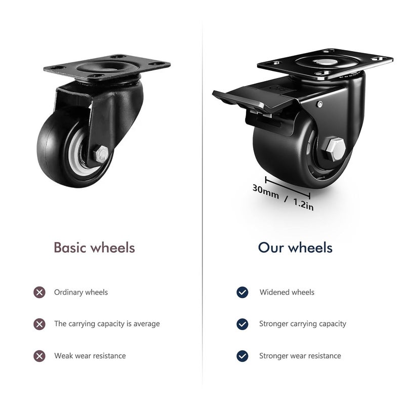 ANDUTEES 2 Inch Caster Wheels, Casters Set of 4, Heavy Duty Casters Load 2200lbs, Locking Swivel Plate Industrial Casters, Low Gravity Center Castor for Furniture and Workbench - Image 5